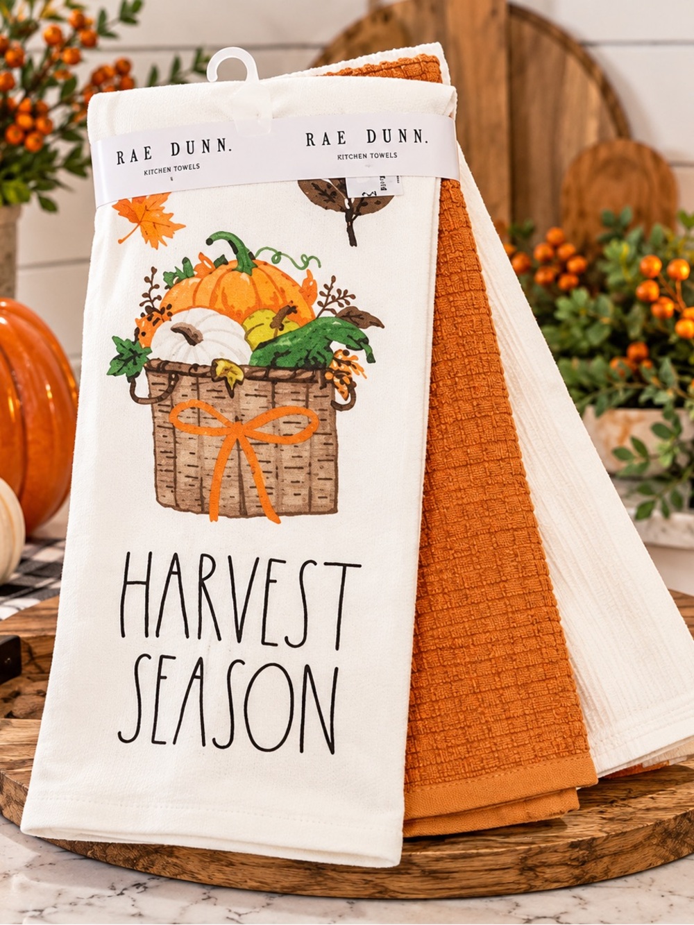 NEW Rae Dunn Beautiful ‘HARVEST SEASON’ Set Of Three 16x26 Kitchen Towels